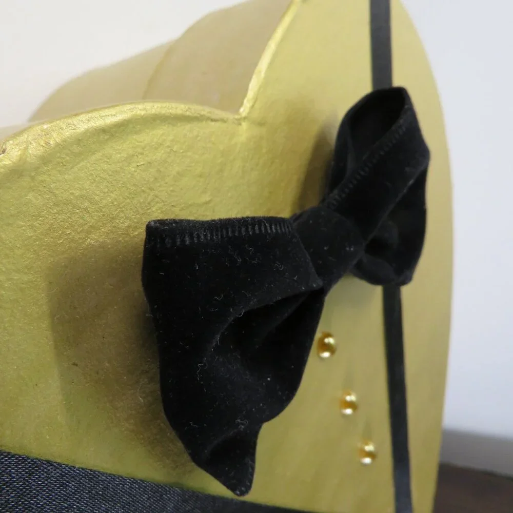 Gold Tux Heart Gift Box w velvet bow tie & pearl dots 9.5